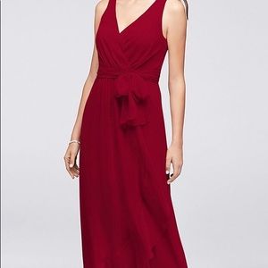 RUFFLE-TRIM CHIFFON FAUX-WRAP BRIDESMAID DRESS
